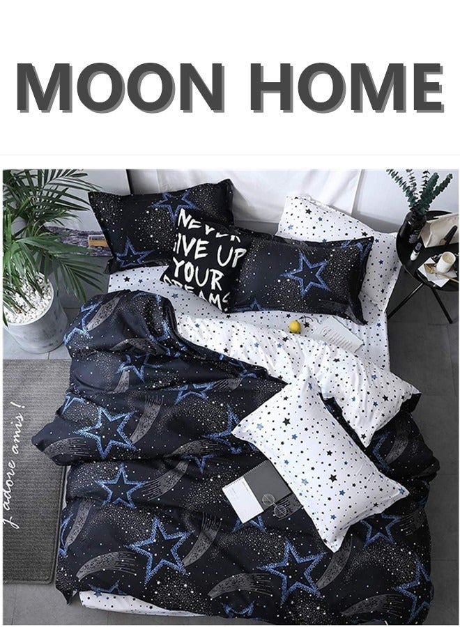 MOON HOME طقم غطاء لحاف بتصميم جميل من الألياف الدقيقة الناعمة والقابلة للتنفس، مقاسات ملكي/ملكة/مفرد، يتضمن 1 غطاء لحاف، 1 ملاءة سرير مشدودة، 4 أغطية وسائد - Image 1